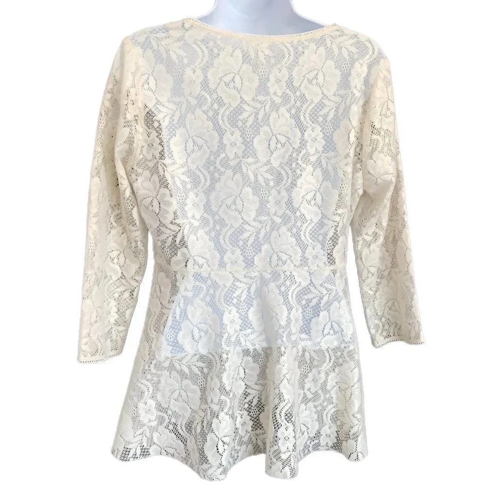Free People Open Knit Sheer Floral Lace Tunic Top M Flowy Boho Cottagecore